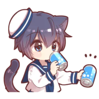 🍓 anime, gato, menino, bebida, chibi, marinheiro telegram sticker