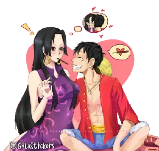 👩‍❤️‍💋‍👨 Boa Hancock One Piece GilaStickers อนิเมะ, คู่รัก, ความรัก, การ์ตูน, โรแมนติก, แอนิเมชั่น telegram sticker