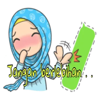 ☺️ Jangan berlebihan dessin animé, musulman, femme, indonésien, hijab telegram sticker
