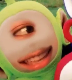 😬 Tinky Winky Teletubbies teletubbies, divertente, meme, personaggio, tinky winky, scambio facce telegram sticker