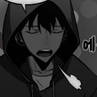 ⚓️ 에 man, hoodie, black and white, korean text telegram sticker