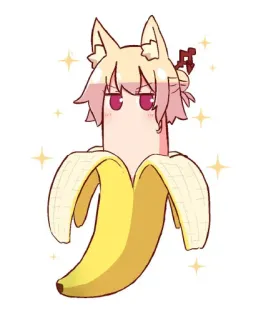 🦊 Anime, Banana, Orelhas de gato, Engraçado, Desenho animado, Fofo, Meme telegram sticker