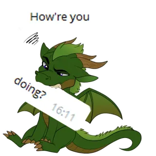 💔 How're you
doing? Drache, Cartoon, Grün, Tier, Niedlich, Aufkleber telegram sticker