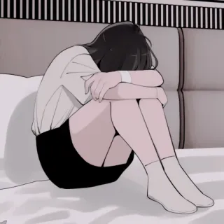 ✖️ smutny, dziewczyna, anime, przygnębiony, samotny telegram sticker