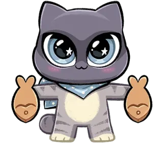 😇 고양이, 만화, 귀여운, 동물, 스티커, 물고기 telegram sticker