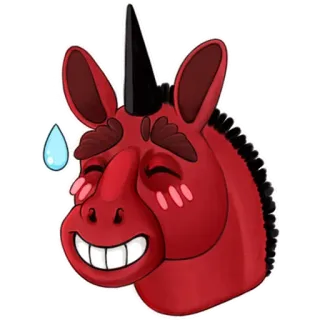 😅 unicornio, rojo, dibujos animados, emoji, gota de sudor, expresión whatsapp sticker