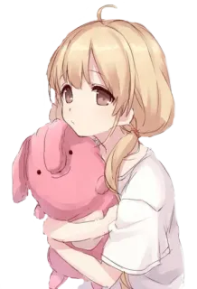 👀 Anime, Ragazza, Carino, Peluche, Elefante rosa, Cartone animato telegram sticker