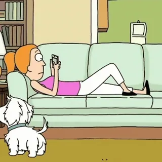 😐 Summer Smith Rick and Morty Cartoon, Sitzend, Couch, Hund, Summer Smith, Rick and Morty whatsapp sticker