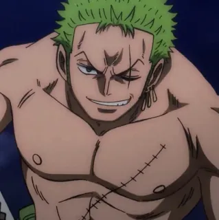 🍾 Zoro One Piece Аниме, Мечник, Со шрамом, Пират, Зеленые волосы telegram sticker