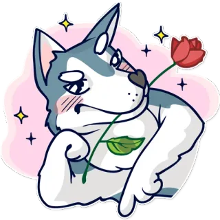 🌹 perro, husky, flor, rosa, lindo, animal telegram sticker