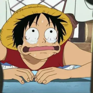 👒 Monkey D. Luffy One Piece Anime, Llorando, Triste, Sombrero de paja, Luffy telegram sticker