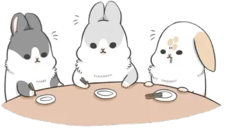😟 rabbits, cute, table, animals, cartoon, kawaii telegram sticker