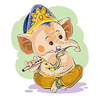 😌 Ganesha Ganesha, Dio indù, Divinità indiana, Elefante, Flauto, Cartone animato telegram sticker