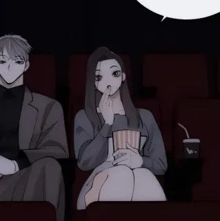 🖤 film, cinema, coppia, guardare film, popcorn, appuntamento, teatro telegram sticker