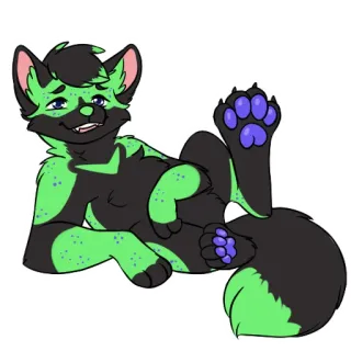 🐾 furry, anthro, wolf, green and black, paw pads, cute, cartoon, animal telegram sticker