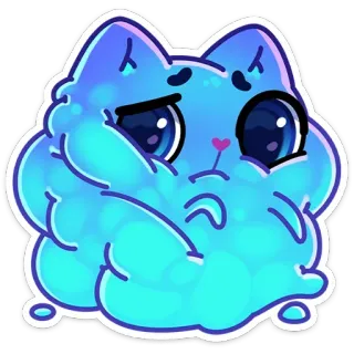 ☹️ แมว, น่ารัก, คาวาอิ, หยด, สีน้ำเงิน, สติกเกอร์, สัตว์ telegram sticker