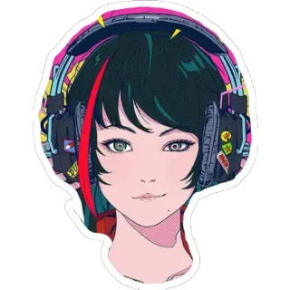 🤖 anime, girl, headphones, sticker, music, art telegram sticker