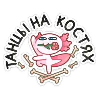 💃 ТАНЦЫ НА КОСТЯХ axolotl, danse, os, squelette, rose, mignon, amusant whatsapp sticker