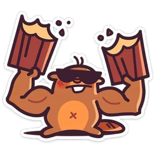 💪 castoro, cartone animato, animale, occhiali da sole, forte, muscoli, divertente, carino telegram sticker