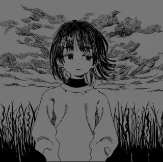 🎒 girl, anime, manga, sad, clouds, field telegram sticker
