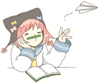 😗 Anime, Garota, Avião de papel, Escrita, Lápis telegram sticker