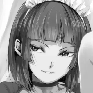 😏 Anime, Maid, Sorriso malicioso, Garota, Monocromático telegram sticker