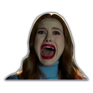 😰 grito, mujer, miedo, horror, expresión, cara, rojo, boca abierta telegram sticker