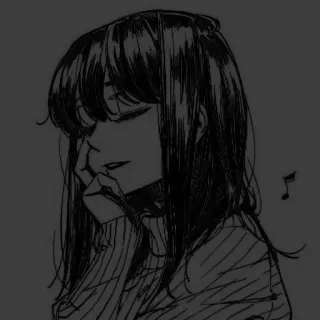 🖤 动漫女孩, 单色, 草图, 线条艺术, 音符, 插图 telegram sticker