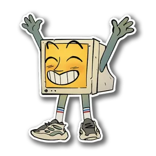 😁 computer, cartoon, mascot, technology, retro, kawaii, animated telegram sticker