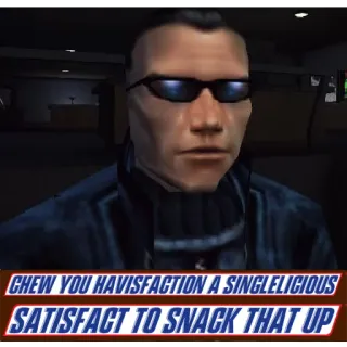 🕶 CHEW YOU HAVISFACTION A SINGLELICIOUS
SATISFACT TO SNACK THAT UP satir, parodi, camilan, humor, parodi, batang cokelat telegram sticker