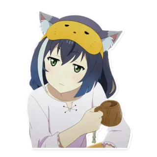 😒 dziewczyna anime, piżama, śpiący, słodki, kreskówka, kubek, herbata telegram sticker