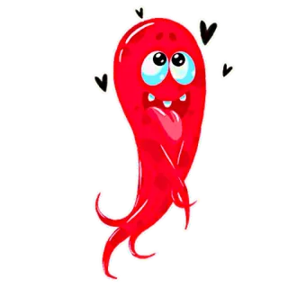 🥰 cartoon, red, monster, cute, eyes, tongue, hearts telegram sticker