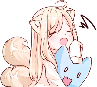 😵 อนิเมะ, สาวจิ้งจอก, น่ารัก, คาวาอิ, หลับ, ง่วง, เหนื่อย telegram sticker