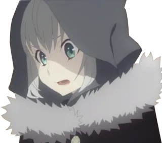 😦 аниме, капюшон, седые волосы, женщина, обеспокоенная telegram sticker