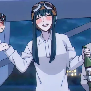 🙂 anime, girl, pilot, drinking, happy telegram sticker