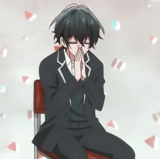 🦍 anime, boy, sitting, praying, formal wear telegram sticker