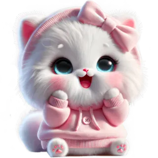 🤩 귀여운, 새끼 고양이, 고양이, 카와이, 동물, 분홍색, 폭신한 whatsapp sticker