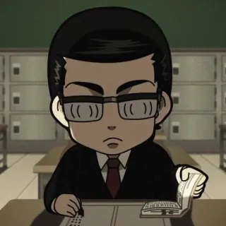 🎐 Anime, Menino, Óculos, Escrivaninha, Escola, Personagem whatsapp sticker