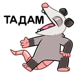 💃 ТАДАМ zarigüeya, animal, dibujo animado, mamífero, pegatina whatsapp sticker