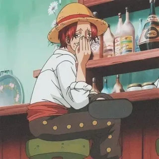 🙊 Shanks One Piece Anime, One Piece, Shanks, Pirata, pelo rojo, sombrero de paja telegram sticker