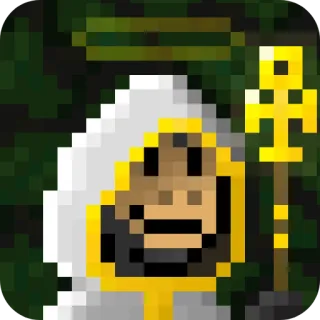 🔆 Pixel art, Personaggio, Fantasy, Figura incappucciata, Bastone, Simbolo religioso, Sprite, Retro, 8-bit telegram sticker