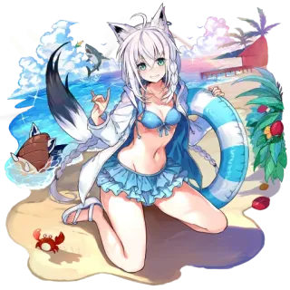 🏖 Shirakami Fubuki anime, girl, beach, swimsuit, cute, vtuber, fubuki whatsapp sticker