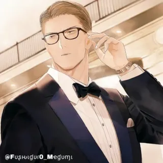 💠 @FushlgurO_Meguml мужчина, смокинг, очки, бабочка, костюм, красивый, аниме стиль telegram sticker