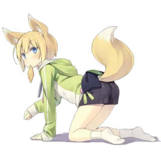 😐 Anime, Fille renard, Kemonomimi, Mignon, Oreilles d'animaux, Queue, Dessin animé telegram sticker