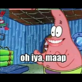 👍 Patrick Star SpongeBob SquarePants oh iya, maap 뚱이, 스폰지밥, 만화, 웃긴, 밈, 사과 telegram sticker
