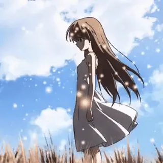 😍 Anime, Ragazza, Vestito, Cielo, Campo, Scintille telegram sticker