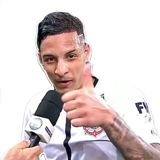 👍 hombre, persona, pulgar arriba, micrófono, entrevista, corinthians whatsapp sticker