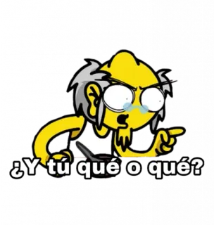 🖕 ¿Y tú qué o qué? Cartoon, Gelb, Zeigen, Frage, Ausdruck telegram sticker