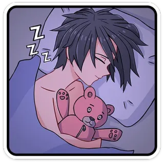 😴 zzz sleeping, anime, teddy bear, night, bedtime, dreaming telegram sticker
