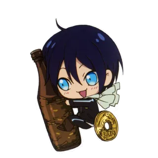😁 Yato Noragami anime, chibi, god, coin, bottle, cute whatsapp sticker